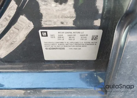 2015 Chevrolet Sonic Lt Auto из США, поврежденный, VIN 1G1JC5SH0F4182305